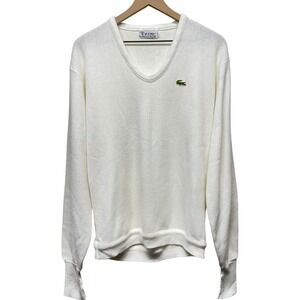Vtg 70s Izod Lacoste White V-Neck Pullover Sweater Sz XL‎ Acrylic Preppy